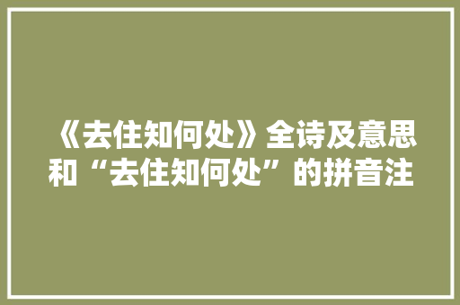 《去住知何处》全诗及意思和“去住知何处”的拼音注释 诗词鉴赏