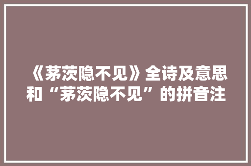 《茅茨隐不见》全诗及意思和“茅茨隐不见”的拼音注释 诗词鉴赏