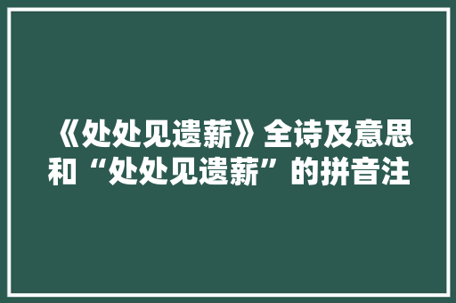 《处处见遗薪》全诗及意思和“处处见遗薪”的拼音注释 诗词鉴赏